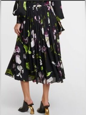 ERDEM floral-print pleated midi skirt size 8